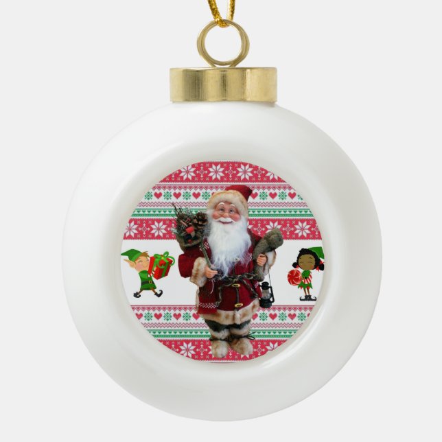 Christmas Ceramic Ball Ornament, Santa Ceramic Ball Christmas Ornament (Front)