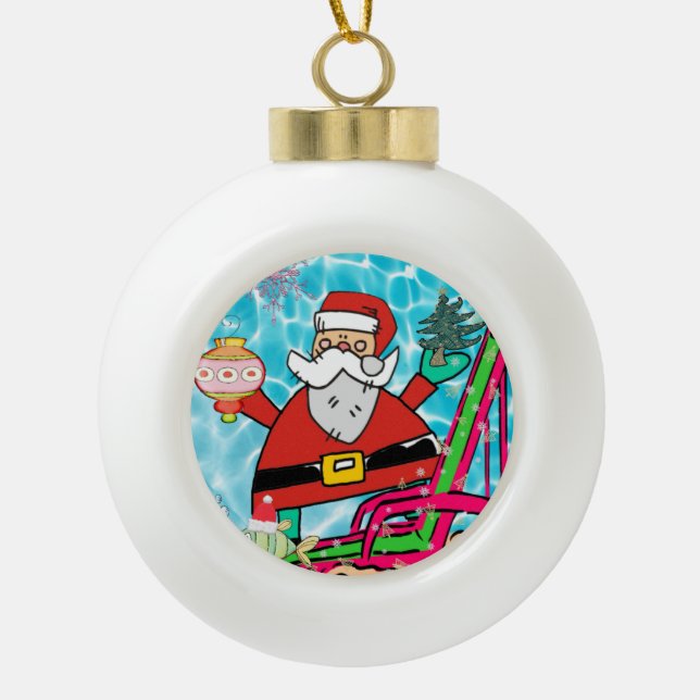 Christmas Ceramic Ball Ornament, Santa Claus Ceramic Ball Christmas Ornament (Front)