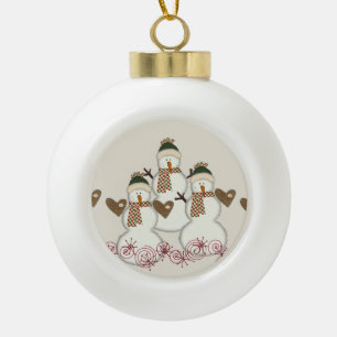 Christmas Ceramic Ball Ornament, Snowman Ceramic B Ornament