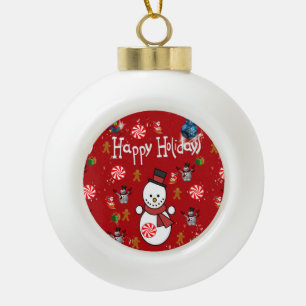 Christmas Ceramic Ball Ornament, Snowman Ceramic Ball Christmas Ornament