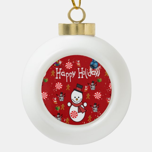 Christmas Ceramic Ball Ornament, Snowman Ceramic Ball Christmas Ornament (Front)