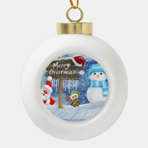 Christmas Ceramic Ball Ornament, Snowman Ceramic Ball Christmas Ornament