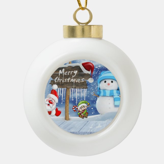 Christmas Ceramic Ball Ornament, Snowman Ceramic Ball Christmas Ornament (Front)