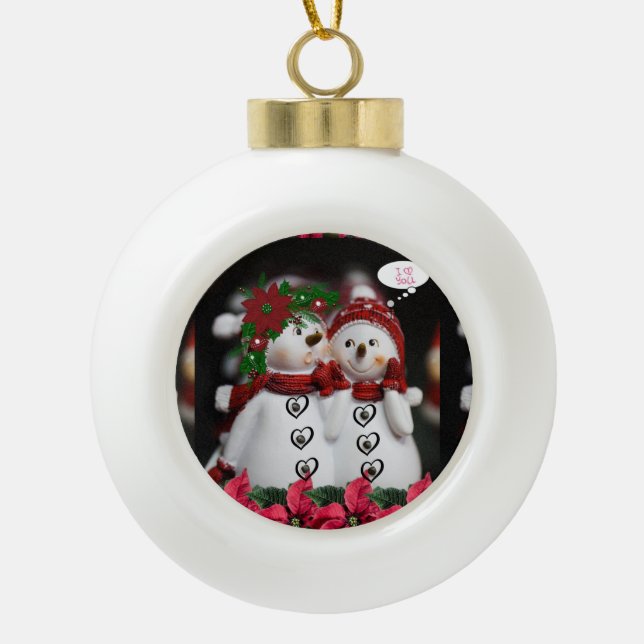 Christmas Ceramic Ball Ornament, Snowman Ceramic Ball Christmas Ornament (Front)