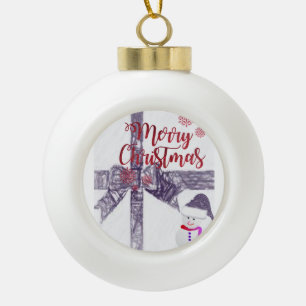 Christmas Ceramic Ball Ornament, Snowman Ceramic Ball Christmas Ornament
