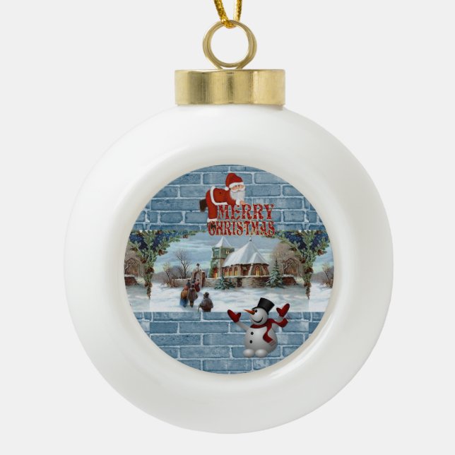 Christmas Ceramic Ball Ornament, Snowman Ceramic Ball Christmas Ornament (Front)