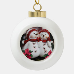 Christmas Ceramic Ball Ornament, Snowman Ceramic Ball Christmas Ornament