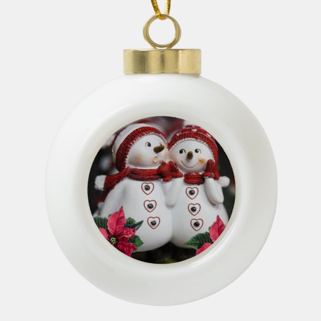 Christmas Ceramic Ball Ornament, Snowman Ceramic Ball Christmas Ornament (Front)