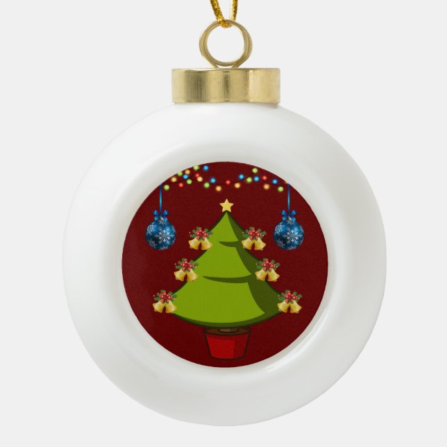 Christmas Ceramic Ball Ornament, Tree Ceramic Ball Christmas Ornament (Front)