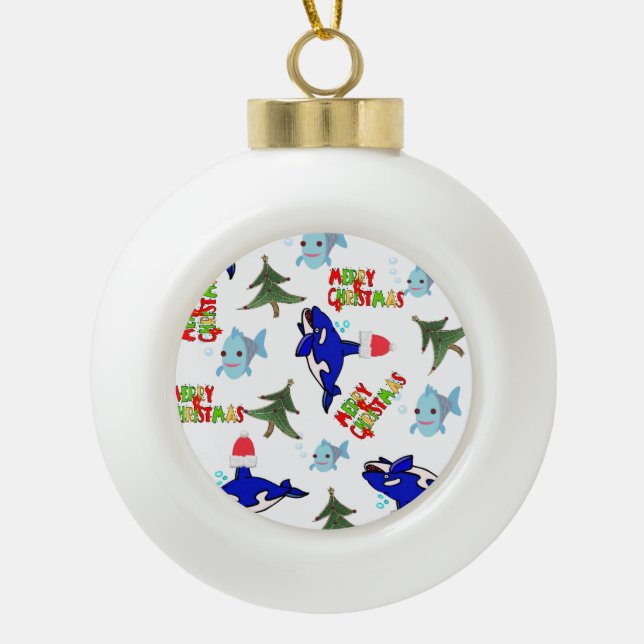 Christmas Ceramic Ball Ornament, Whale Fish Ocean  Ceramic Ball Christmas Ornament (Front)