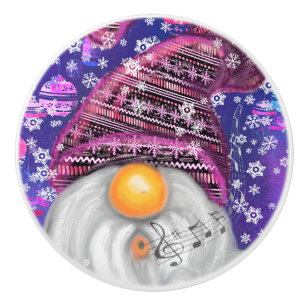 Christmas Ceramic Knob Gnome In Purple Hat