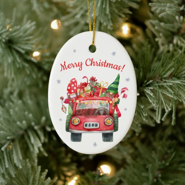Christmas ceramic ornament with red car (Tree)