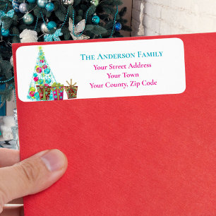 Christmas Cerise & Aqua Fantasy Tree Name 