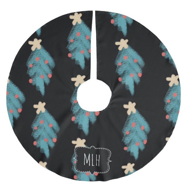 Christmas Chalk Doodles Tree Family Initial Brushed Polyester Tree Skirt (Front)