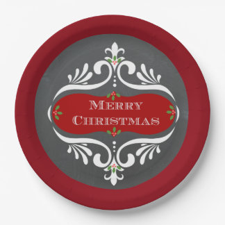 Christmas Chalkboard Red Paper Plates