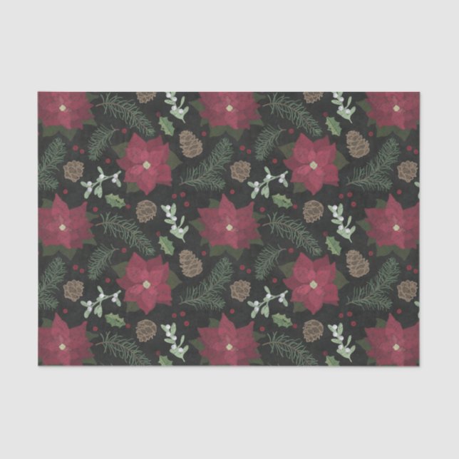 Christmas Chalkboard Winter Flowers & Foliage Tissue Paper (Front)