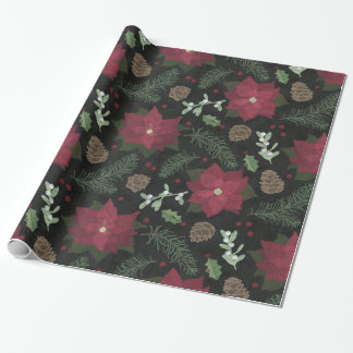Christmas Chalkboard Winter Flowers & Foliage Wrapping Paper