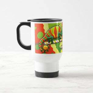 Christmas Chameleon Walking on a Candy Cane Travel Mug