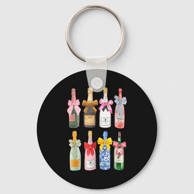 Christmas Champagne Cool Gl Coquette Bottle  Key Ring (Front)