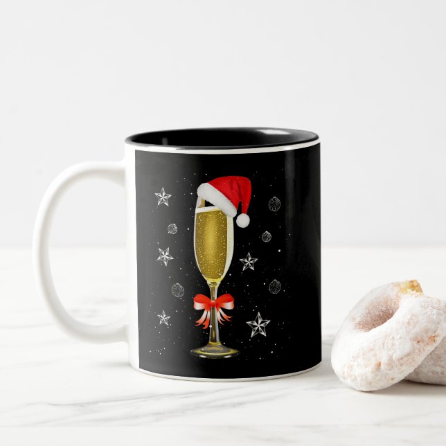 Christmas Champagne Cool Glass Santa Hat Drink Two-Tone Coffee Mug (With Donut)