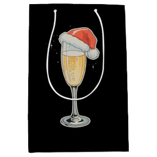 Christmas Champagne Santa Hat Drink Holiday Party Medium Gift Bag