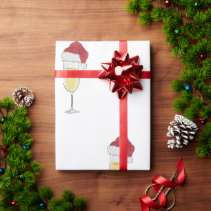 Christmas Champagne Santa Hats Festive Wrapping Paper