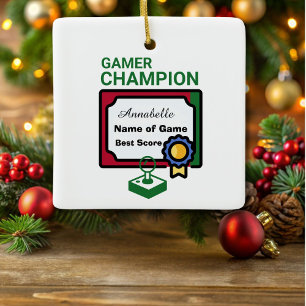 Christmas Champion Gamer Red and Green Ceramic Ornament