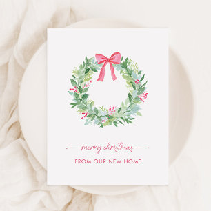 Christmas Change of Address Holiday Wreath and Bow Postcard