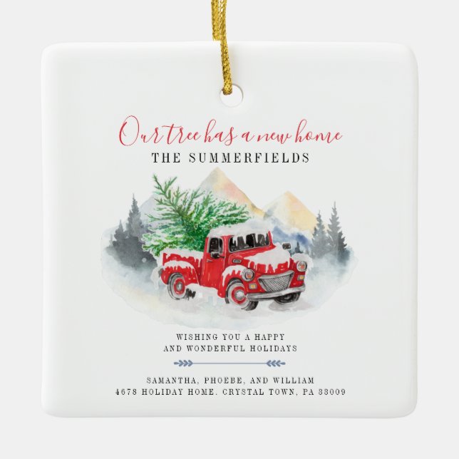 Christmas Change of Address Moving Announcement Ceramic Ornament (Front)