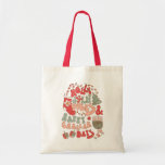 Christmas Chanukah hanukkah Groovy Vibes Tote Bag<br><div class="desc">It's a holiday mash up with this cute Holly Jolly Vibes & Happy Challah Days funny reusable gift bag. Funky colours of reds, pinks and greens with Christmas and Chanukah or Hanukkah icons, menorah, dreidel, christmas tree, stocking, lights, jewish star of David, and candy cane. Great gift bag for tenants,...</div>