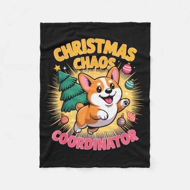 Christmas Chaos Coordinator Xmas Puppy Funny Corgi Fleece Blanket (Front)
