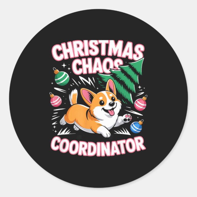 Christmas Chaos Coordinator Xmas Puppy Funny Welsh Classic Round Sticker (Front)