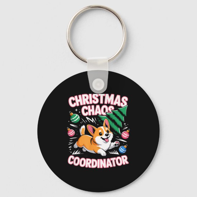 Christmas Chaos Coordinator Xmas Puppy Funny Welsh Key Ring (Front)