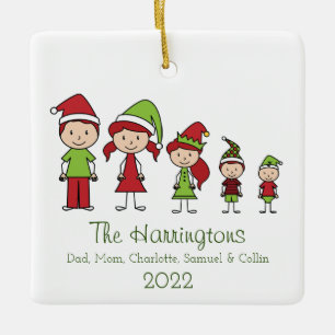 Christmas Character Cute Family Personalised  Ceramic Ornament