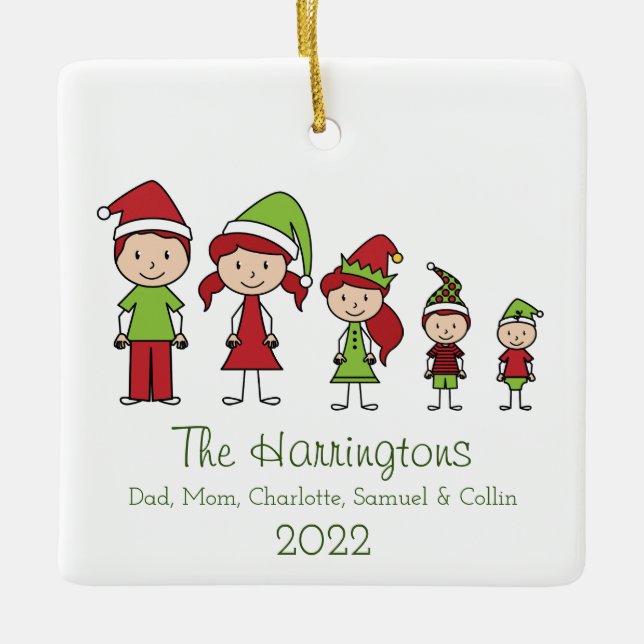 Christmas Character Cute Family Personalised  Ceramic Ornament (Front)