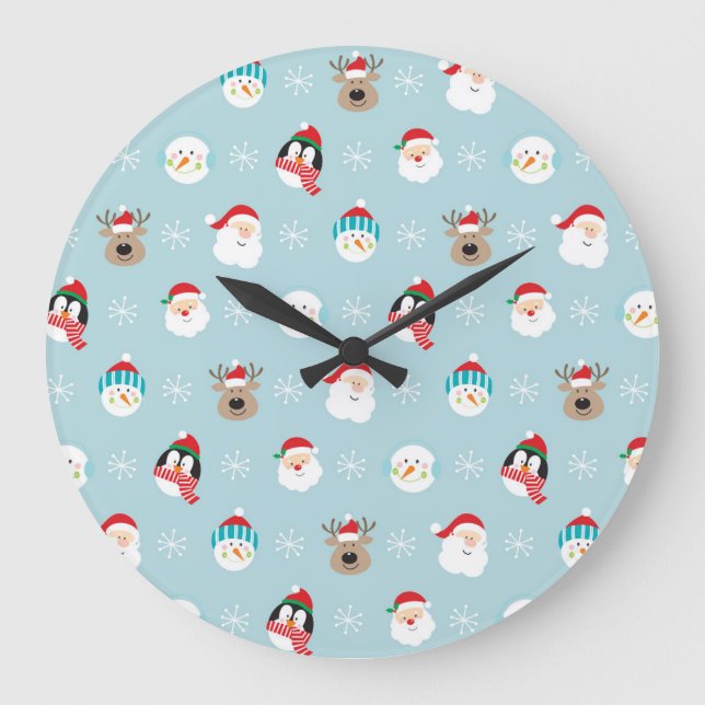 Christmas Character Heads: Festive Wrap Large Clock (Front)