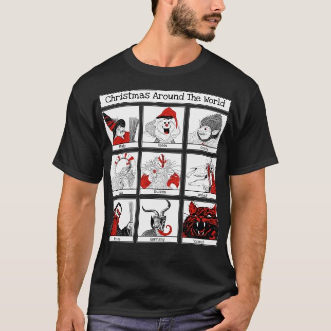 Christmas Characters Around The World Illustration T-Shirt (Front)