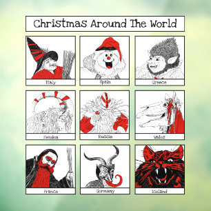 Christmas Characters Around The World Illustration Window Cling