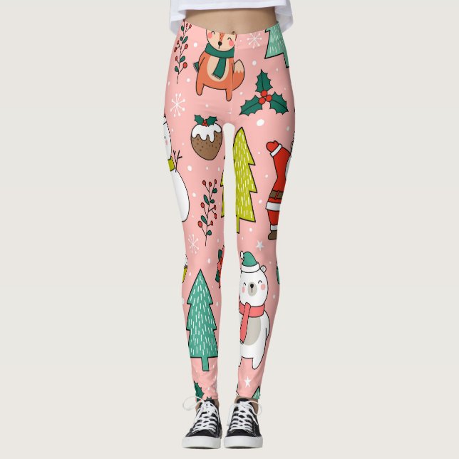 Christmas Characters Cartoon Pattern Leggings (Front)