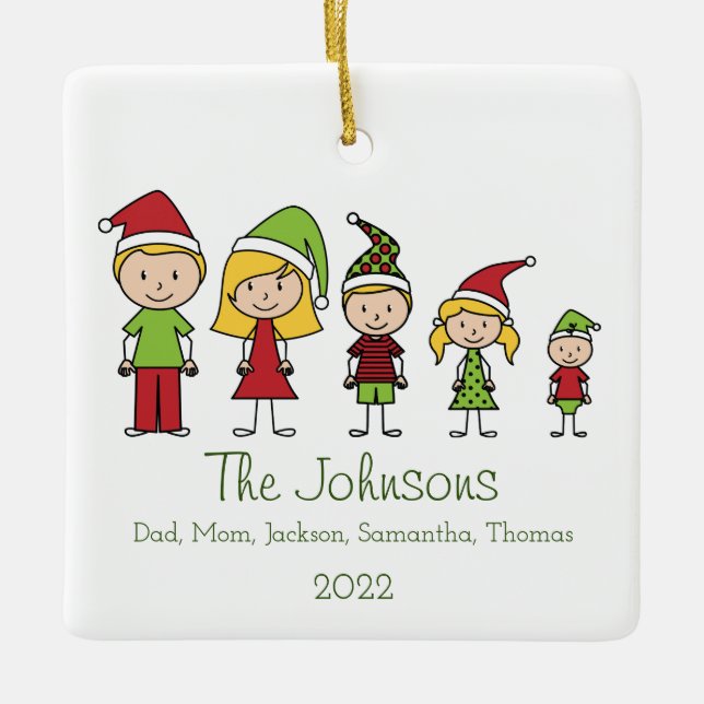Christmas Characters Family Cute Personalised Ceramic Ornament (Front)