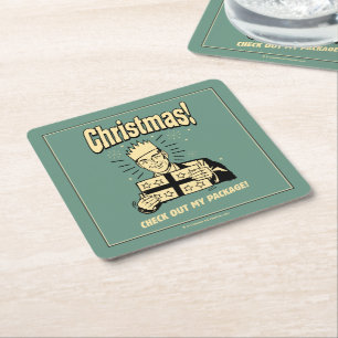 Christmas: Check Out My Package Square Paper Coaster