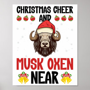 Christmas Cheer And Musk Oxen Near - Musk Ox Musko Poster