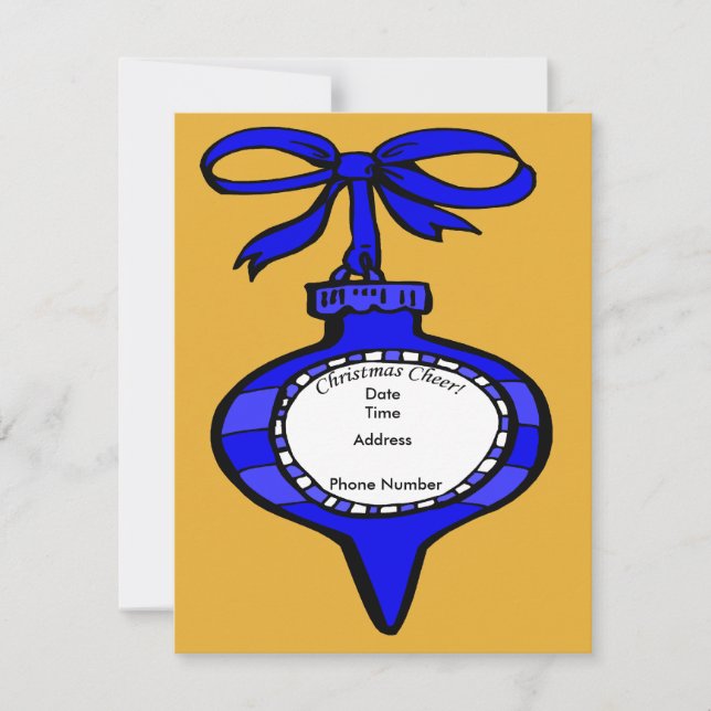 Christmas Cheer Blue Ornament Invitation Card (Front)