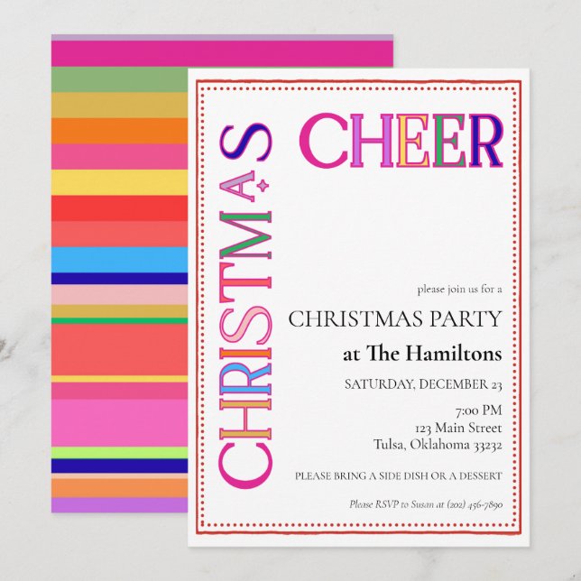 Christmas Cheer Colourful  Christmas Party Invitation (Front/Back)