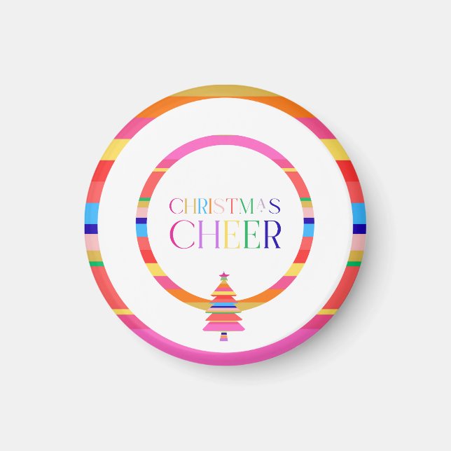 Christmas Cheer Colourful Tree Paper Plate Magnet (Front)