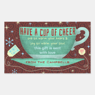 Christmas Cheer Cute Teacup Custom Holiday Rectangular Sticker