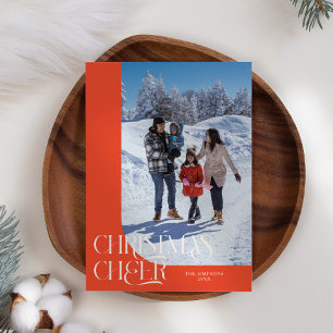 Christmas Cheer Elegant Retro Red Christmas Photo Holiday Card