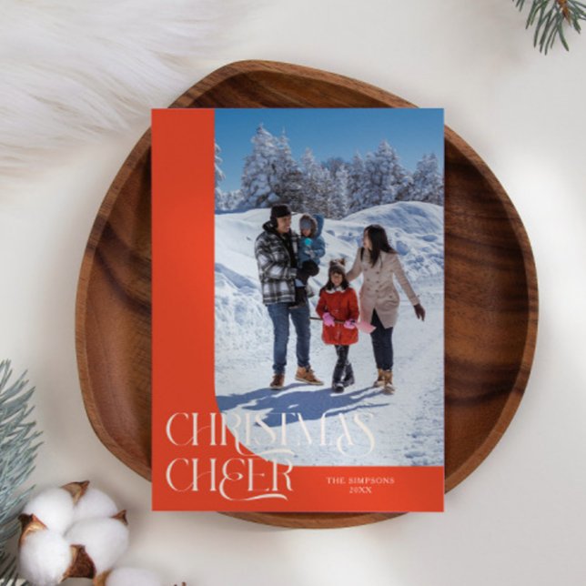 Christmas Cheer Elegant Retro Red Christmas Photo Holiday Card (Creator Uploaded)