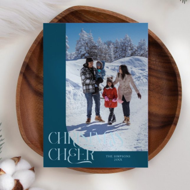 Christmas Cheer Elegant Teal Christmas Photo Holiday Card (Creator Uploaded)