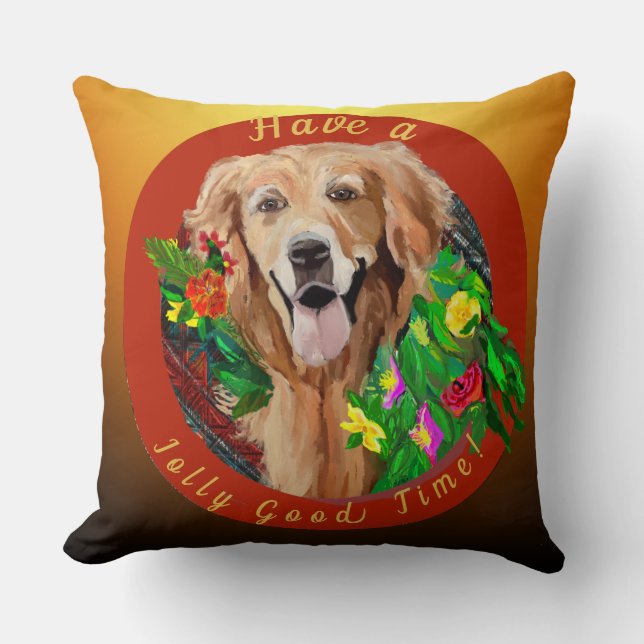 Christmas Cheer Golden Retriever Jolly Good Time Cushion (Front)